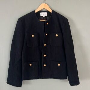 Navy blue vintage boucle cardigan gold buttons